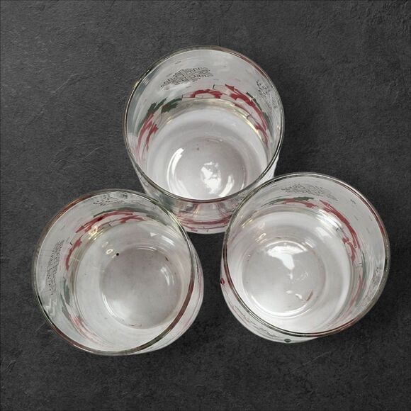 Set of 3 Vintage Luminarc Christmas Glasses Gifts Holly & Snowflakes Holiday - Picture 2 of 4